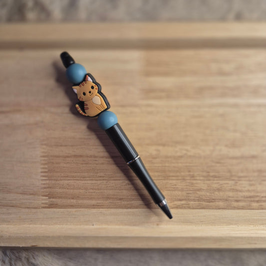 Kugelschreiber mit Orangener Katze | Schwarz | Blau