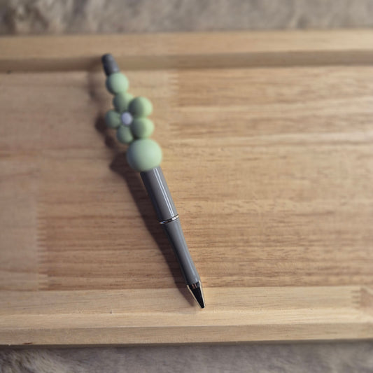 Kugelschreiber mit Blume | Salbeigrün | Grau