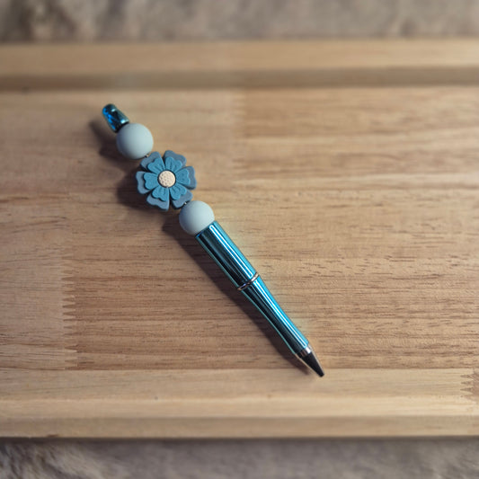 Kugelschreiber mit Blume | Hellblau