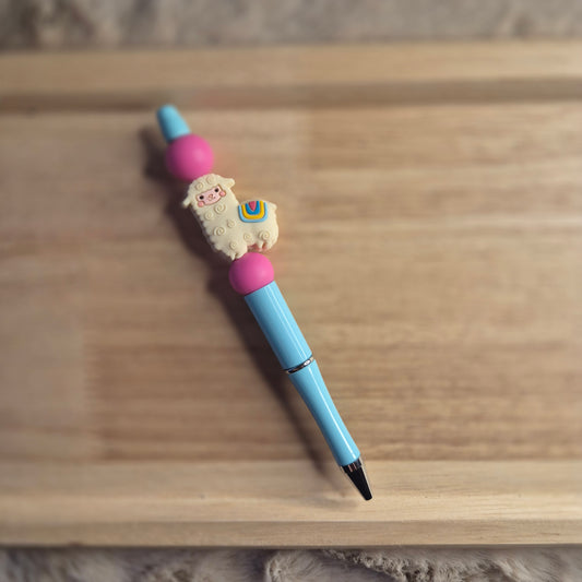 Kugelschreiber mit Lama | Pink | Hellblau