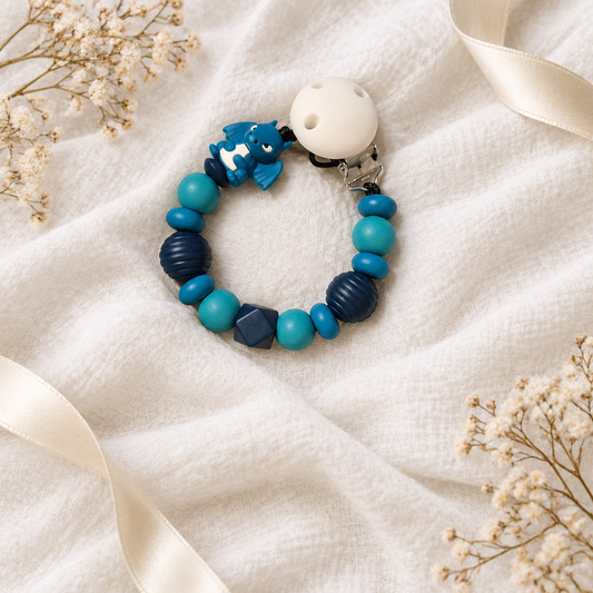 Blaue Schnullerkette mit Elefant und Nazar-Schutzauge