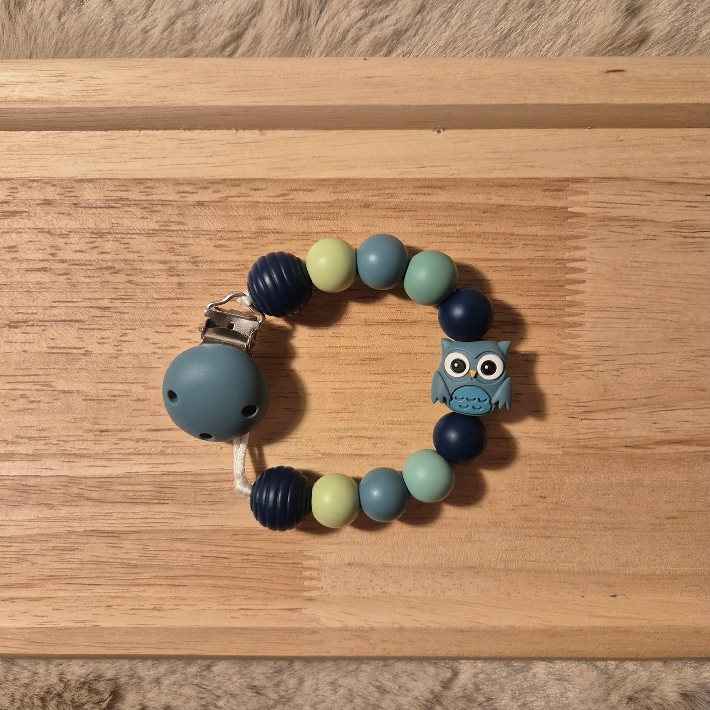 Schnullerkette Eule 3D | Blau Türkis Grün