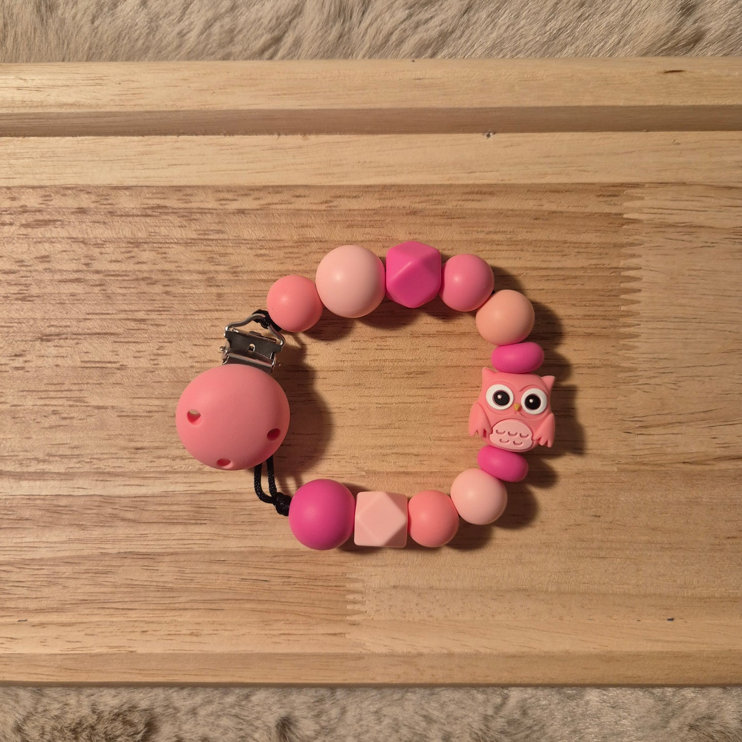 Schnullerkette Eule 3D | Rosa Pink