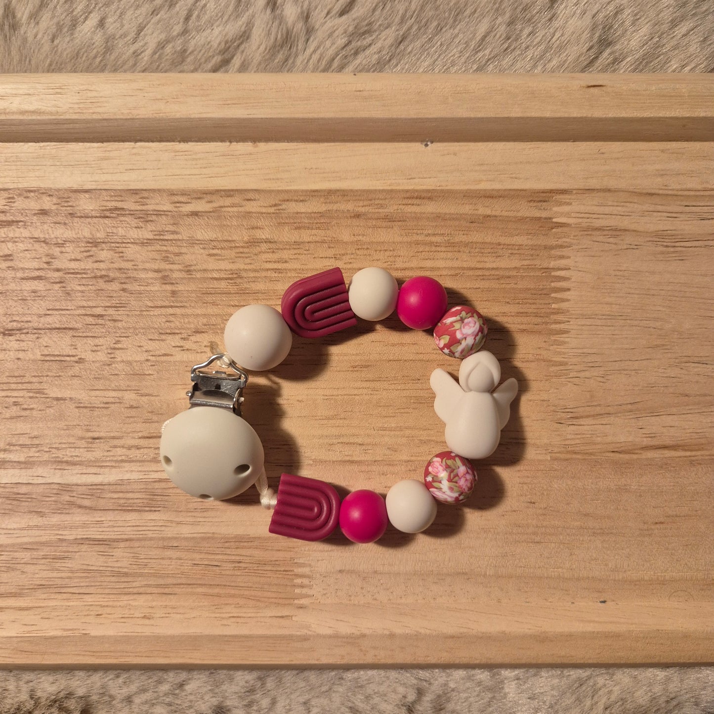 Schnullerkette Schutzengel 3D Pink | Beige