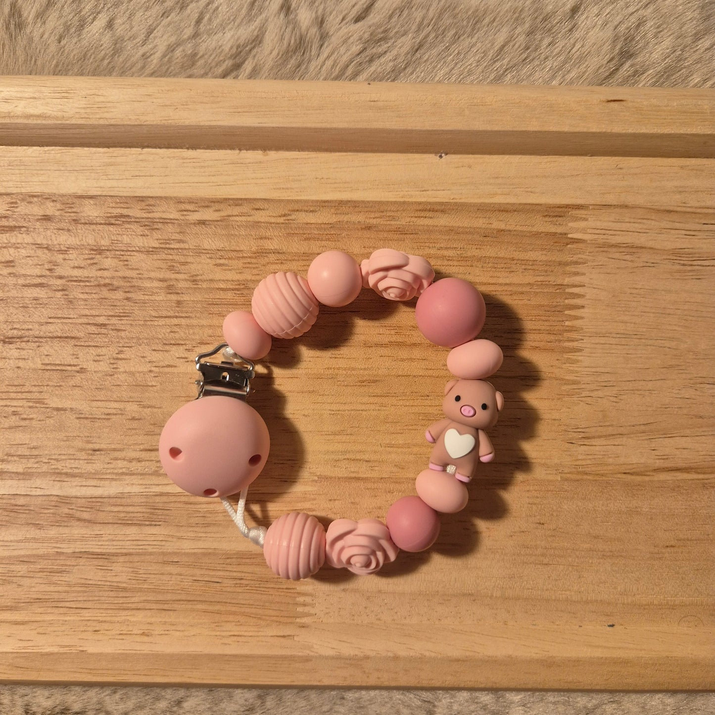 Schnullerkette Schweinchen 3D | Rosa
