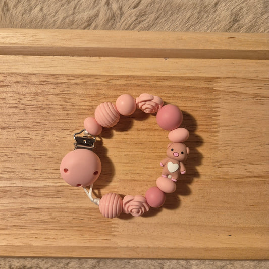 Schnullerkette Schweinchen 3D | Rosa