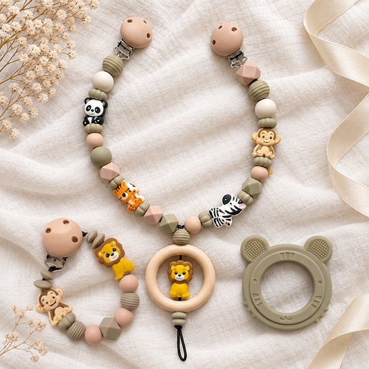 Safari-Geschenkset mit beiden Ketten und Tiger-Beißring in Khaki