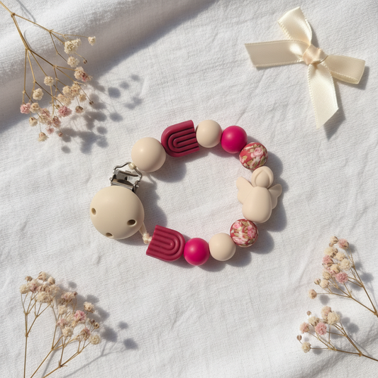 Schnullerkette Schutzengel 3D Pink | Beige